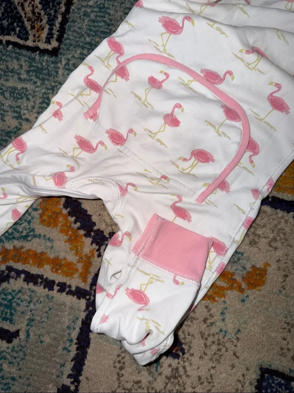 The Beaufort Bonnet Company White Baby Sleepsuit with Pink Flamingo Print
